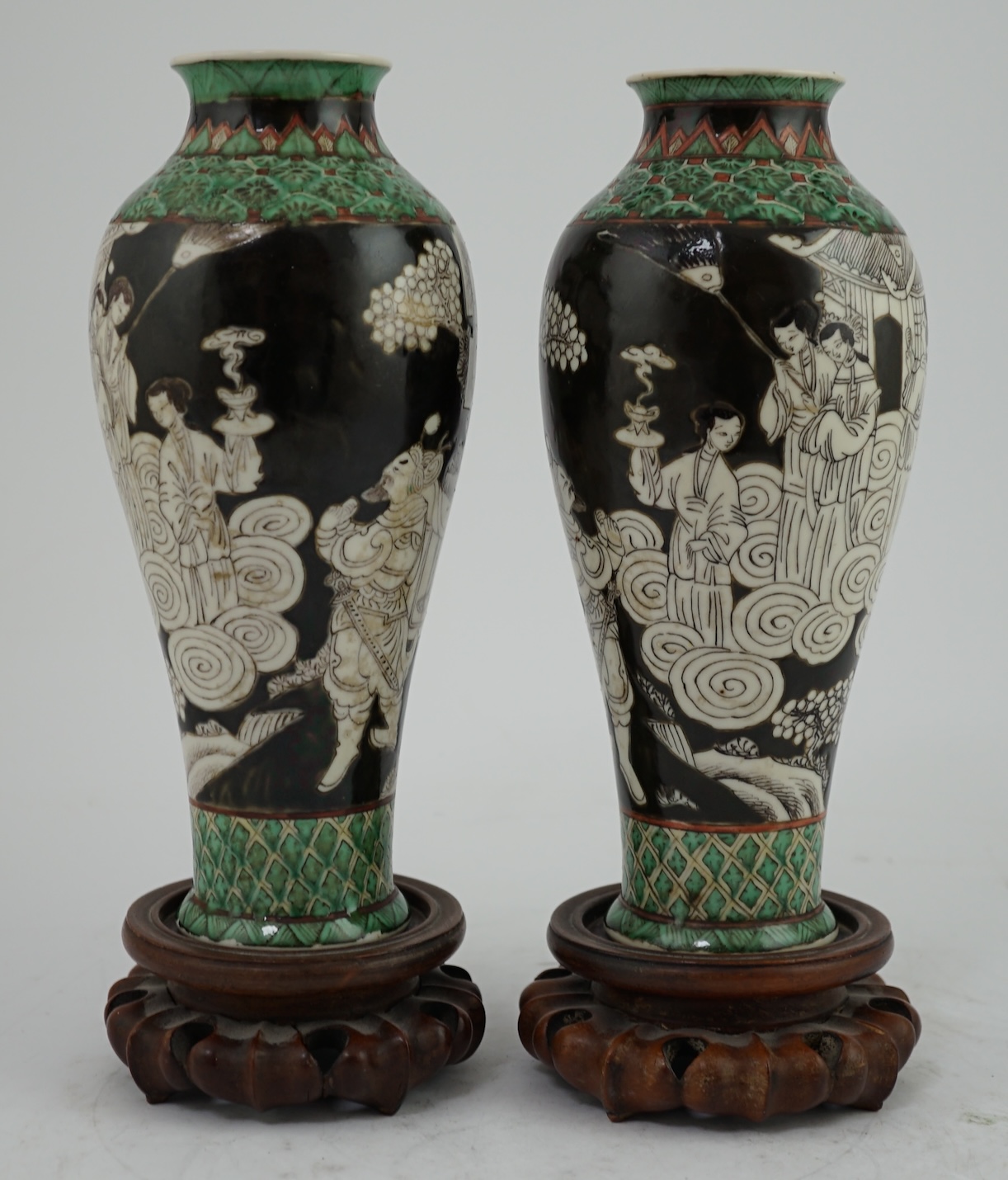 A pair of Chinese black ground enamelled porcelain baluster vases, late 19th century